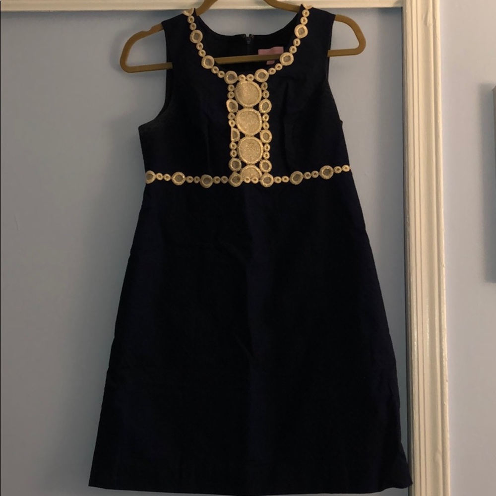 Lily Pulitzer Navy and Gold Shift Dress